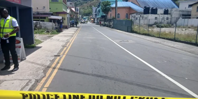 Corner of Chaussee Road and St Louis Street in central Castries, where the Castries gunman opened fire on police officers.
