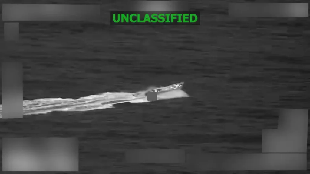 USSOUTHCOM unclassified thermal footage showing the narco-trafficking vessel underway in the Eastern Pacific prior to the May 26 strike