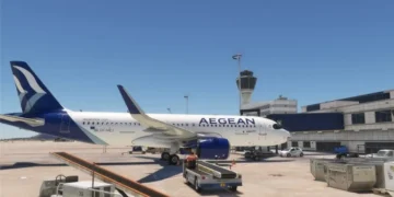 Aegean Airlines Dubai flights suspended as an A320neo sits grounded at Athens International Airport tarmac, August 2026.