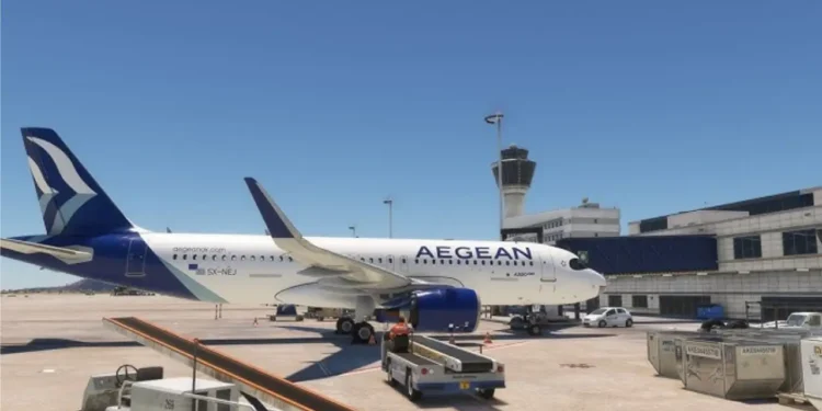 Aegean Airlines Dubai flights suspended as an A320neo sits grounded at Athens International Airport tarmac, August 2026.