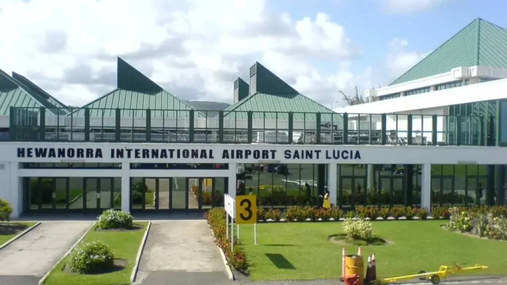 Hewanorra International Airport terminal exterior in Saint Lucia, the island's main gateway for United States airlift.