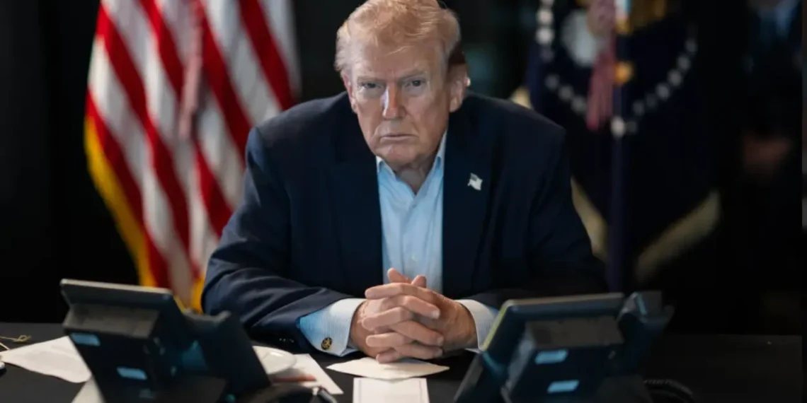 President Donald Trump in a White House secure briefing — Abu-Bilal al-Minuki was killed in a joint US-Nigeria operation on May 15, 2026.