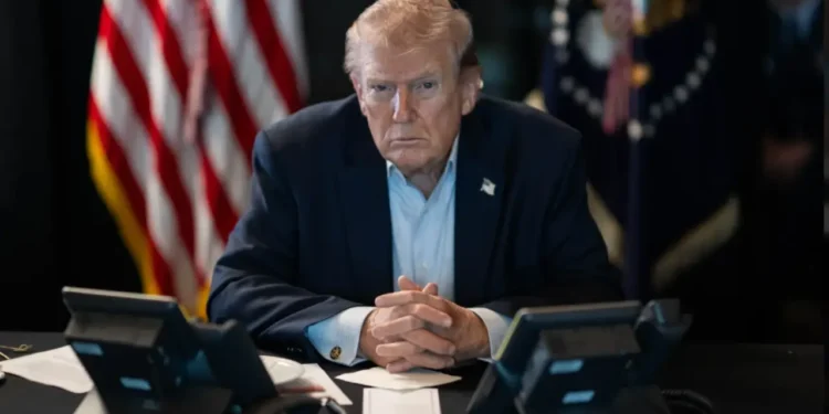 President Donald Trump in a White House secure briefing — Abu-Bilal al-Minuki was killed in a joint US-Nigeria operation on May 15, 2026.