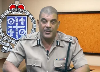 RSLPF surrender demand delivered by Assistant Commissioner Luke Defreitas, Central Division, at a Royal Saint Lucia Police Force press briefing.