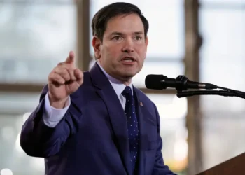 Secretary of State Marco Rubio gestures at a podium during a public address, days before announcing sweeping Cuba sanctions targeting GAESA and senior regime figures.