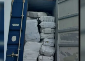 Drug Seizure Turns Cold as open shipping container is seen packed with wrapped bundles in St Lucia