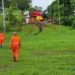 Cleanup crews respond to the Tarouba oil sighting near Rangie Nanan Drive in Trinidad and Tobago.
