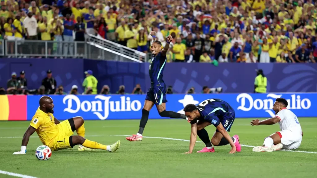 Brazil defeats Haiti 3-0 as Brazilian players celebrate during their Group C match at the FIFA World Cup 2026.