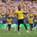 Ecuador upsets Germany as players celebrate a goal during the FIFA World Cup 2026 Group E match at New York New Jersey Stadium