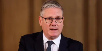 Keir Starmer speaks at a press conference as UK Prime Minister