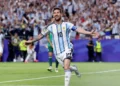 Messi Breaks World Cup Record as Lionel Messi celebrates during Argentina's match against Austria at World Cup 2026.