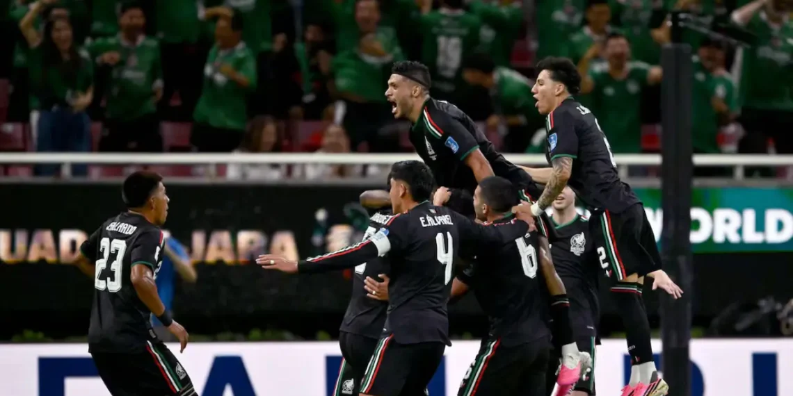 Mexico Clinches Group A as players celebrate after defeating South Korea at the 2026 FIFA World Cup.