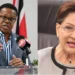 Dr. Amery Browne speaking at a podium beside Prime Minister Kamla Persad-Bissessar in Caricom Barnett row image.