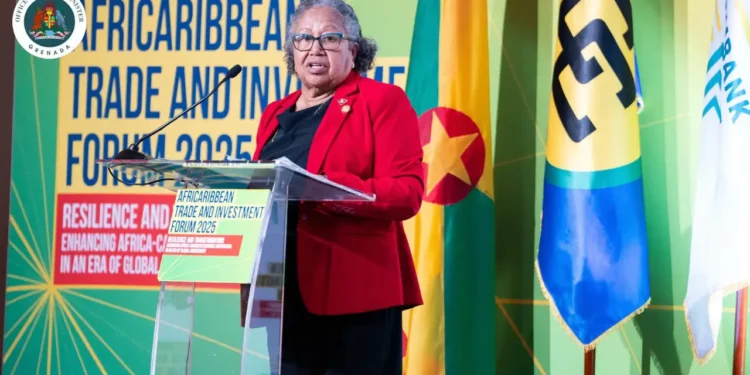 Dr Carla Barnett, whose CARICOM Secretary-General reappointment was referred to the CCJ, speaks at a podium