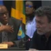 Split image of Prime Minister Philip J. Pierre seated at a CARICOM chairman's desk and Al Jazeera correspondent Josh Rushing speaking at a microphone.