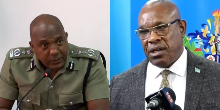 Police Commissioner Verne Garde and Minister Richard Frederick as Richard Frederick arrest reports deepen public trust concerns.