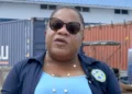 St. Jude Hospital CEO Lydia Atkins speaking outside the hospital compound.