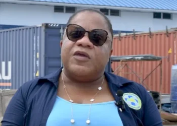 St. Jude Hospital CEO Lydia Atkins speaking outside the hospital compound.
