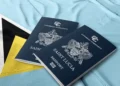 Saint Lucia passports on the national flag, symbolizing the St Lucia CBI Programme phase-out ordered by the EU
