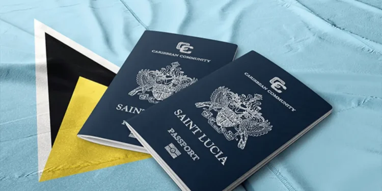 Saint Lucia passports on the national flag, symbolizing the St Lucia CBI Programme phase-out ordered by the EU