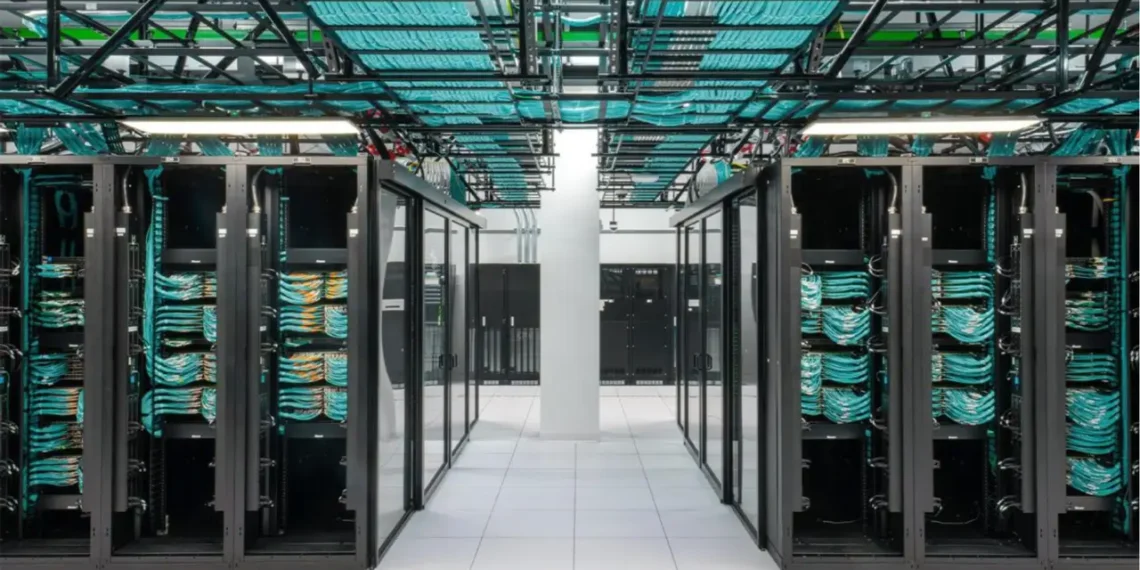 AI data center server racks illustrating Trinidad’s Caribbean AI deals and concerns over water and electricity demand.
