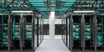 AI data center server racks illustrating Trinidad’s Caribbean AI deals and concerns over water and electricity demand.