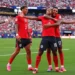 England players celebrate after a 2-0 victory over Panama during the World Cup group stage on June 27, 2026.
