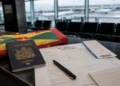 Grenada US visa bond illustration with passport, visa application and boarding pass