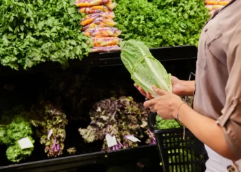 Shopper examining lettuce amid the US cyclospora outbreak