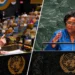 Mia Mottley and Benjamin Netanyahu pictured at separate UN General Assembly podiums amid the UN Walkout dispute