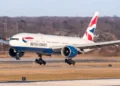 A British Airways Boeing 777 lands on a runway in a file image illustrating British Airways flights to Barbados.