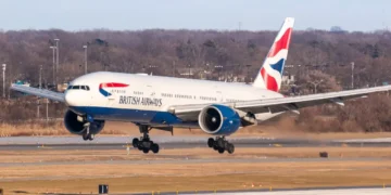 A British Airways Boeing 777 lands on a runway in a file image illustrating British Airways flights to Barbados.