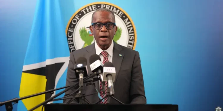 Prime Minister Philip J. Pierre speaks at the pre-Cabinet press briefing where he addressed the St Lucia UN walkout reports.