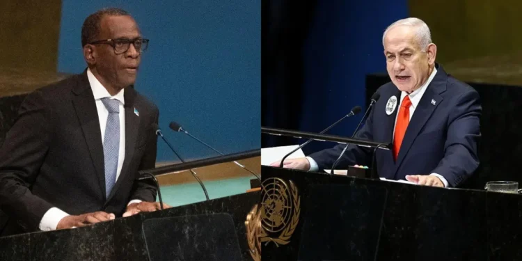 St Lucia Netanyahu walkout featuring Philip J Pierre and Benjamin Netanyahu at UN