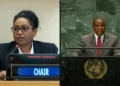 St Lucia diplomats Menissa Rambally and Alva Baptiste pictured at the United Nations in a composite image illustrating the Cuba embargo vote controversy.