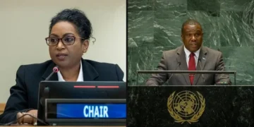 St Lucia diplomats Menissa Rambally and Alva Baptiste pictured at the United Nations in a composite image illustrating the Cuba embargo vote controversy.