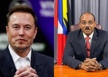 Elon Musk and Antigua Prime Minister Gaston Browne pictured side by side as Elon Musk's CHOGM Visit faces reported objections.