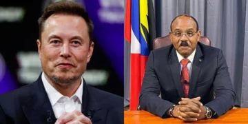 Elon Musk and Antigua Prime Minister Gaston Browne pictured side by side as Elon Musk's CHOGM Visit faces reported objections.