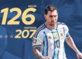 Lionel Messi retirement graphic showing Argentina captain with 126 goals and 207 international appearances