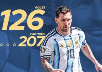 Lionel Messi retirement graphic showing Argentina captain with 126 goals and 207 international appearances