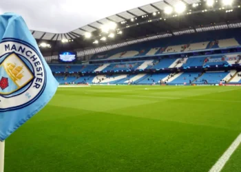 Manchester City corner flag at Etihad Stadium.
