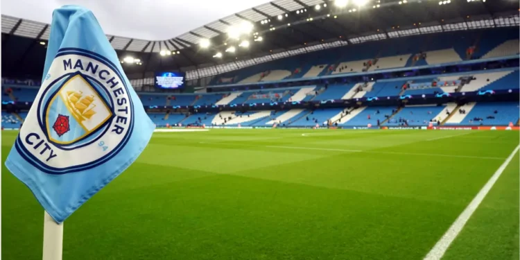Manchester City corner flag at Etihad Stadium.