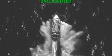 SOUTHCOM Kills 5 in eastern Pacific boat strike, with military surveillance footage showing the targeted vessel.