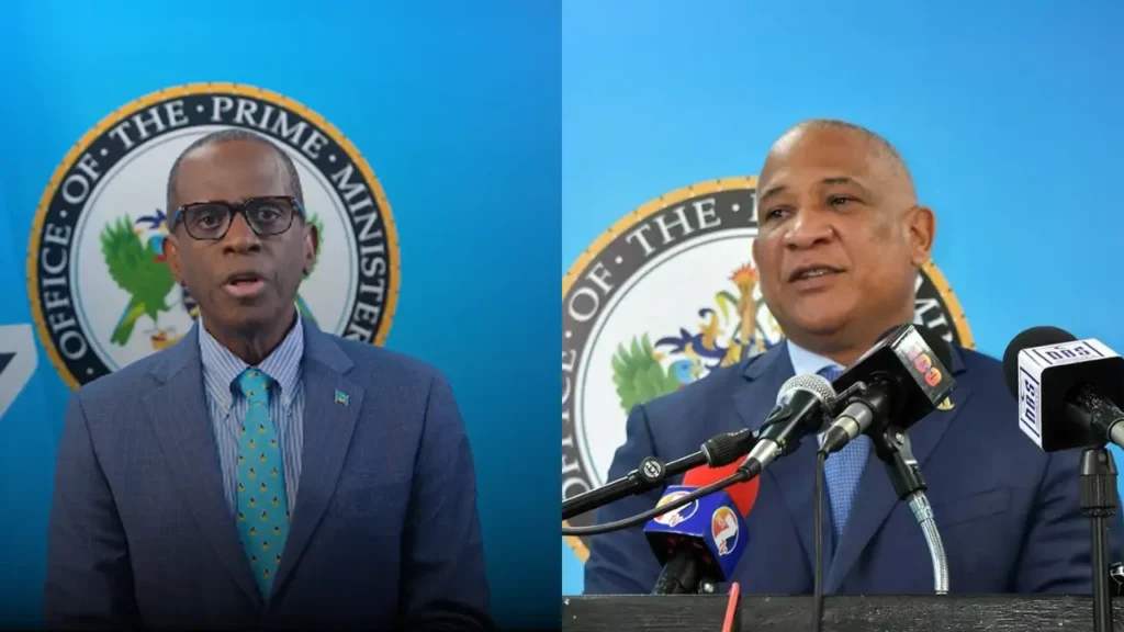 St Lucia Prime Minister Philip J. Pierre and Investment Minister Ernest Hilaire pictured separately during official government appearances.