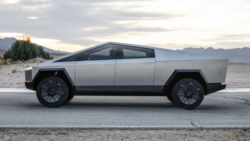 Silver Tesla Cybertruck, the vehicle model mentioned in connection with Elon Musk's CHOGM visit.