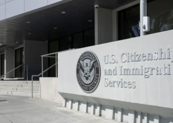 USCIS building entrance displaying the agency's official signage as USCIS citizenship approvals decline in 2026.