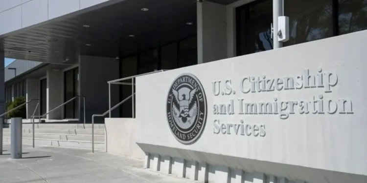 USCIS building entrance displaying the agency's official signage as USCIS citizenship approvals decline in 2026.